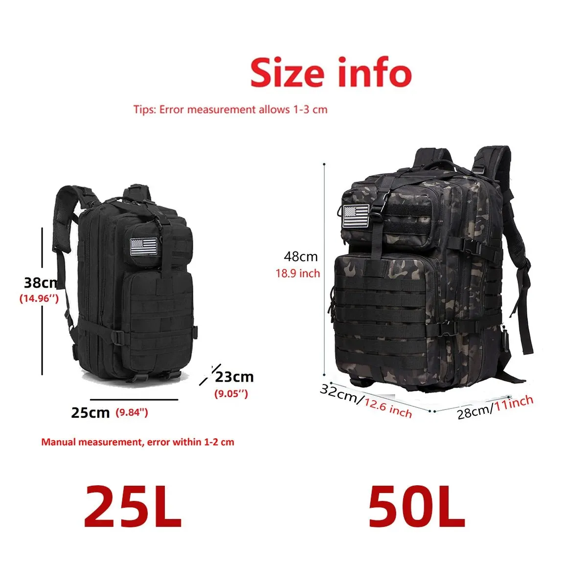 Tactical Backpack Sturdy Nylon Waterproof camping and hiking